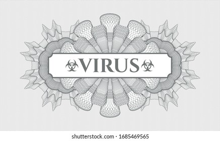 Rosette estilo pasaporte gris con texto Virus dentro