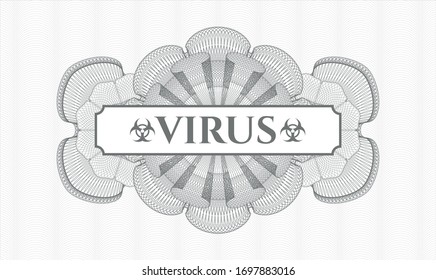 Rosette estilo pasaporte gris con texto Virus dentro