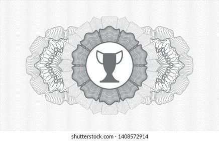 Grey passport style rosette with trophy icon inside