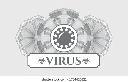 Grey passport style rosette. Vector Illustration. Detailed with coronavirus icon and Virus text inside