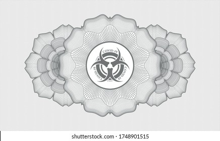 Grey passport style rosette. Vector Illustration. Detailed with biohazard covid-19 icon inside