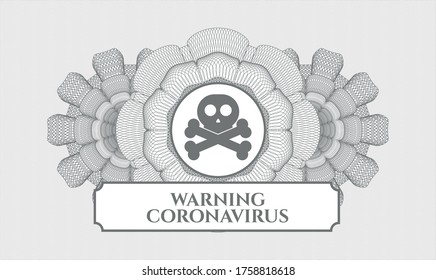 Graue Passrosette. Vektorgrafik. Detaillierte Beschreibung mit dem Symbol für Kreuze und dem Text für Warnzeichen in Coronavirus