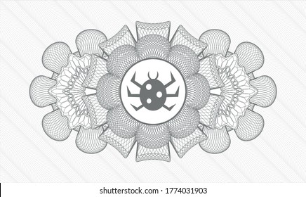 Grey passport style rosette. Vector Illustration. Detailed with bug icon inside