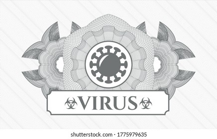Grey passport style rosette. Vector Illustration. Detailed with coronavirus icon and Virus text inside