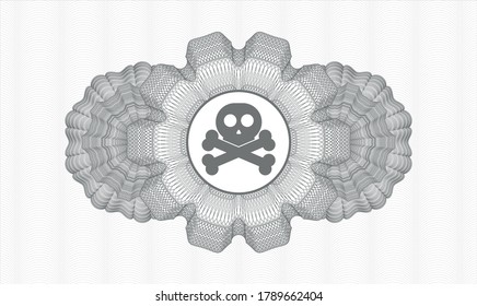 Grey passport style rosette. Vector Illustration. Detailed with crossbones icon inside