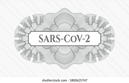 Graue Passrosette. Vektorgrafik. Detaillierte mit dem Text SARS-CoV-2 im Inneren