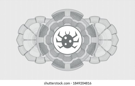 Grey passport style rosette. Vector Illustration. Detailed with bug icon inside