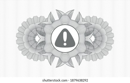 Grey passport style rosette. Vector Illustration. Detailed with warning icon inside
