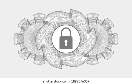 Grey passport style rosette. Vector Illustration. Detailed with closed lock icon inside