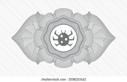 Grey passport style rosette. Vector Illustration. Detailed with bug icon inside
