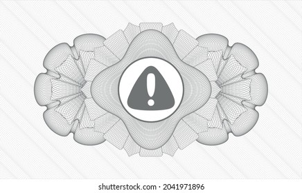 Grey passport style rosette. Vector Illustration. Detailed with warning icon inside