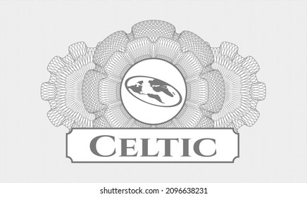 Grey passport style rosette. Vector Illustration. Detailed with flat earth icon and Celtic text inside