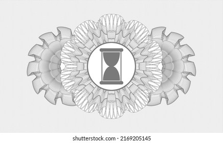 Grey passport style rosette. Vector Illustration. Detailed with hourglass icon inside