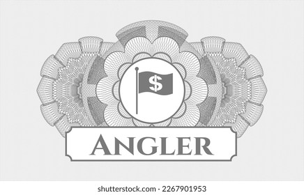 Grey passport style rosette. Vector Illustration. Detailed with flag with money symbol inside icon and Angler text inside