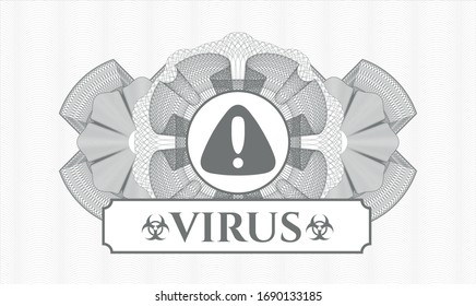 Rosette estilo pasaporte gris con icono de advertencia y texto de virus dentro