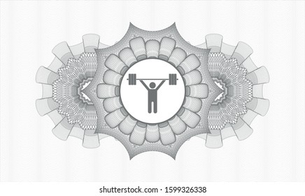 Grey passport style rosette with weightlifting icon inside