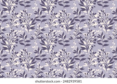 Grey pattern with abstract shape botanical branches leaves. Vector hand drawing sketch. Creative simple  background leaf floral printing. Design for fashion, fabric, wallpaper