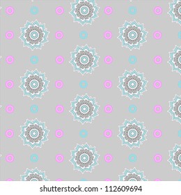 Grey pattern with flowers and geometric shapes