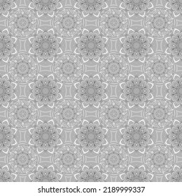 Patrón gris, mandala, origen étnico, giratorio, gris. Patrón geométrico sin soldadura, dibujado a mano, vector.