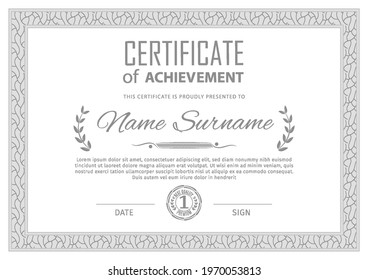 Grey patternl border certificate. Business simple design. Vector illustration
