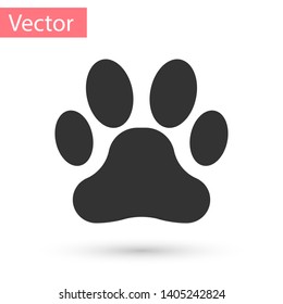 Grey Paw print icon isolated on white background. Dog or cat paw print. Animal track. Vector Illustration