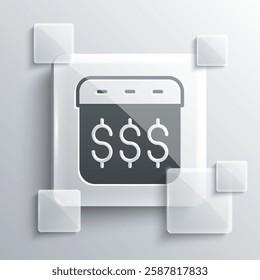 Grey Payday, calendar with dollar icon isolated on grey background. Square glass panels. Vector
