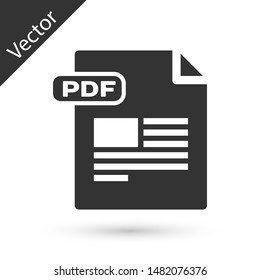 Grey PDF file document. Download pdf button icon isolated on white background. PDF file symbol.  Vector Illustration