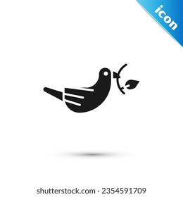 Grey Peace dove with olive branch icon isolated on white background. Happy Easter.  Vector Illustration