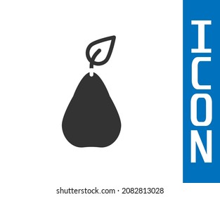 Grey Pear icon isolated on white background. Fruit with leaf symbol.  Vector