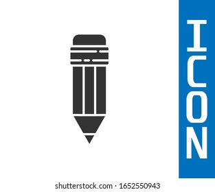 Grey Pencil with eraser icon isolated on white background. Drawing and educational tools. School office symbol.  Vector Illustration
