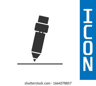 Grey Pencil with eraser icon isolated on white background. Drawing and educational tools. School office symbol.  Vector Illustration