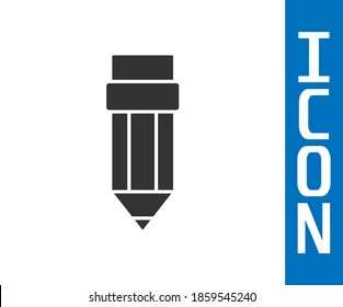 Grey Pencil with eraser icon isolated on white background. Drawing and educational tools. School office symbol.  Vector