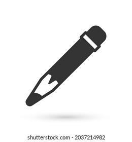 Grey Pencil with eraser icon isolated on white background. Drawing and educational tools. School office symbol.  Vector