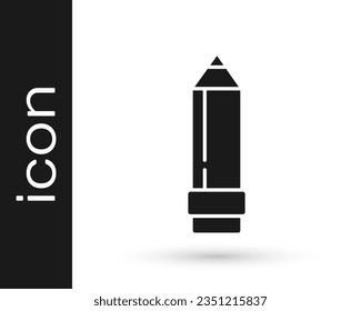 Grey Pencil with eraser icon isolated on white background. Drawing and educational tools. School office symbol.  Vector Illustration