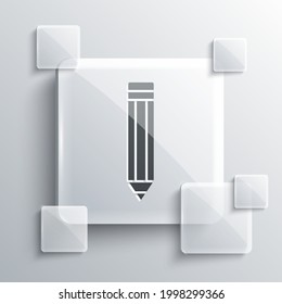 Grey Pencil icon isolated on grey background. Drawing and educational tools. School office symbol. Square glass panels. Vector