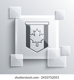 Grey Pennant flag of Canada icon isolated on grey background. North America country flag. Square glass panels. Vector