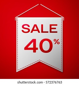 Grey pennant with inscription sale forty percent Discounts over a red background. Sale concept for shops store market, web and other commerce. Vector illustration.