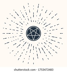 Grey Pentagram in a circle icon isolated on beige background. Magic occult star symbol. Abstract circle random dots. Vector Illustration