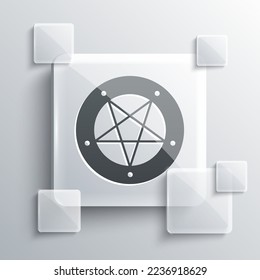 Grey Pentagram in a circle icon isolated on grey background. Magic occult star symbol. Square glass panels. Vector