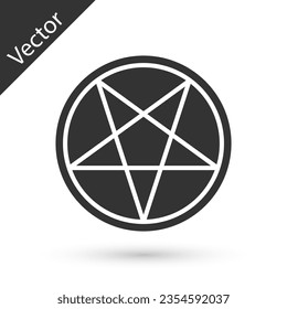 Grey Pentagram in a circle icon isolated on white background. Magic occult star symbol.  Vector Illustration