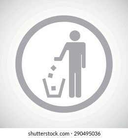 Grey person throwing garbage into litter bin in circle, on white gradient background