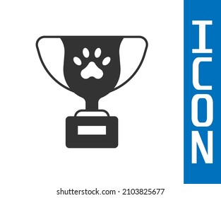 Grey Pet award symbol icon isolated on white background. Medal with dog footprint as pets exhibition winner concept.  Vector