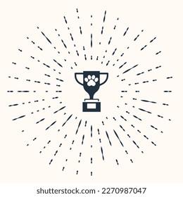 Grey Pet award symbol icon isolated on beige background. Medal with dog footprint as pets exhibition winner concept. Abstract circle random dots. Vector
