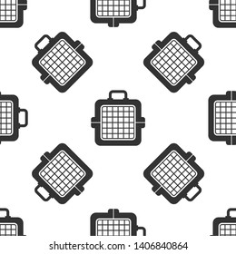 Grey Pet carry case icon isolated seamless pattern on white background. Carrier for animals, dog and cat. Container for animals. Animal transport box. Vector Illustration