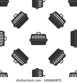 Grey Pet carry case icon isolated seamless pattern on white background. Carrier for animals, dog and cat. Container for animals. Animal transport box. Vector Illustration