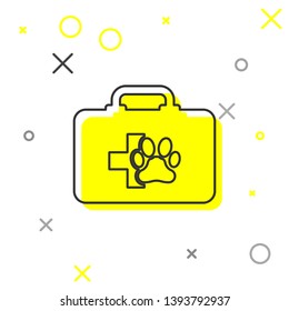 Grey Pet first aid kit line icon isolated on white background. Dog or cat paw print. Clinic box. Vector Illustration