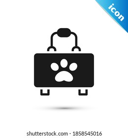 Grey Pet first aid kit icon isolated on white background. Dog or cat paw print. Clinic box.  Vector