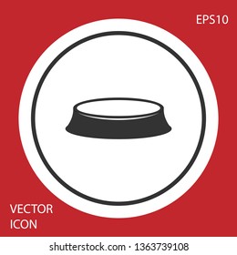 Grey Pet food bowl for cat or dog icon isolated on red background. White circle button. Vector Illustration