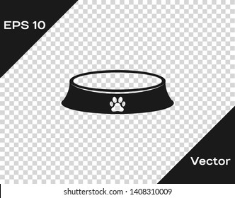 Grey Pet food bowl for cat or dog icon isolated on transparent background. Dog or cat paw print. Vector Illustration