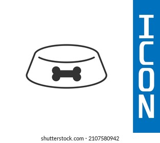 Grey Pet food bowl for cat or dog icon isolated on white background. Dog or cat paw print.  Vector